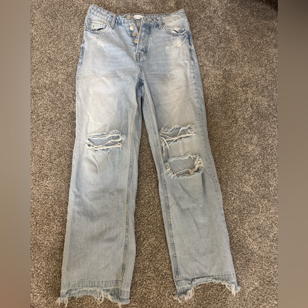 Trendy Light Blue Distressed Women's Flare Jeans